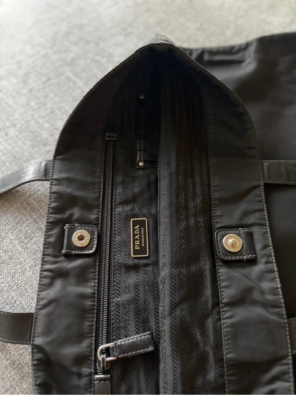Prada Black Nylon Tote with Leather Straps